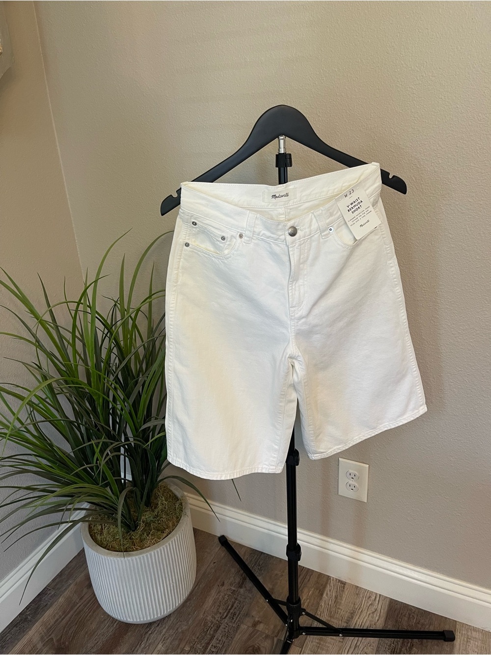 Madewell White High-Rise Denim Bermuda Shorts